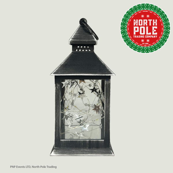 Silver Lantern on off white background