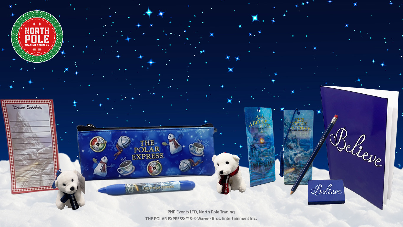 pencil case set , polar bears, notepad, believe rubber in the snow